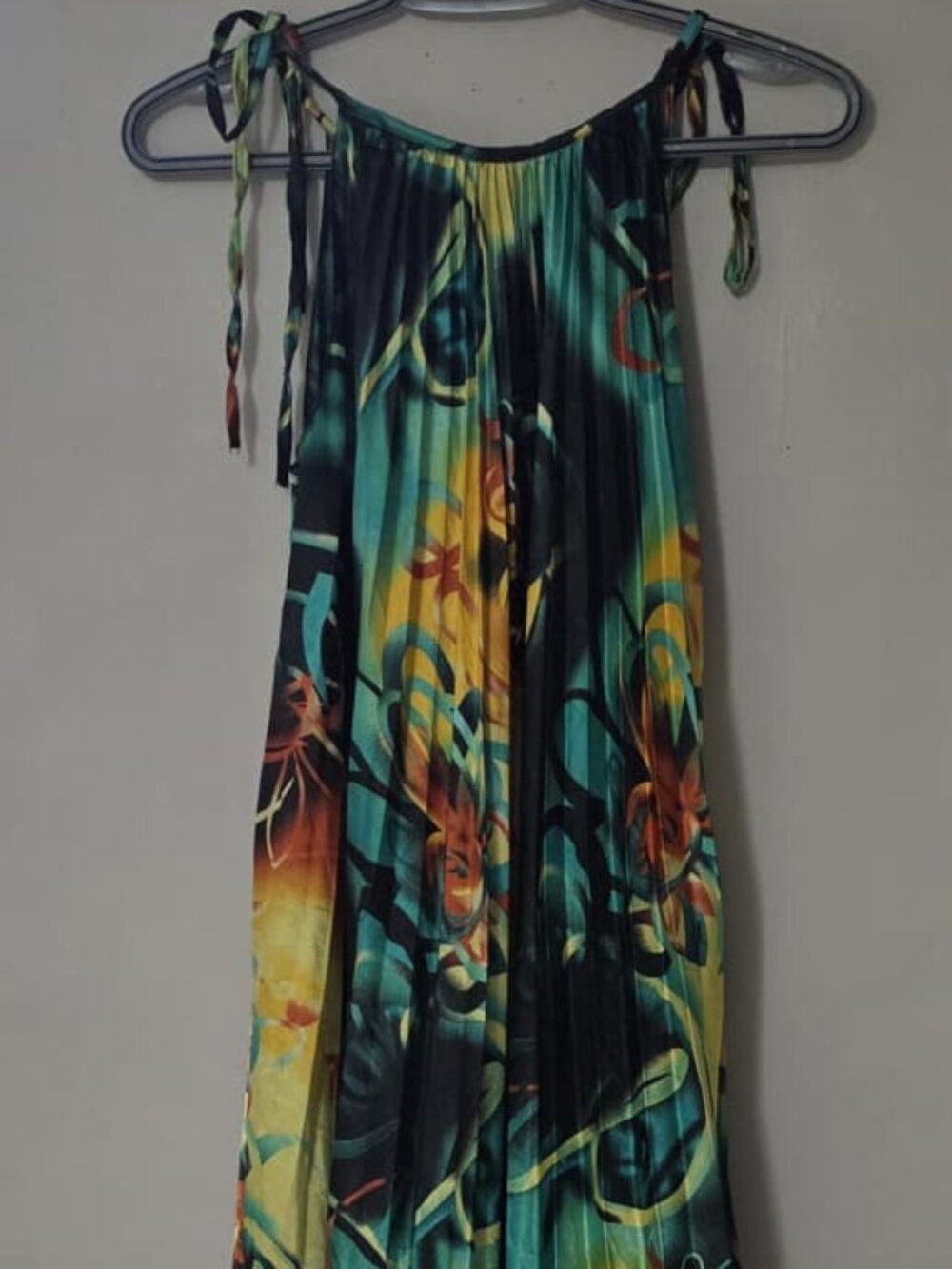 India Boutique Watercolor Floral Accordion Pleat Halter Maxi Dress